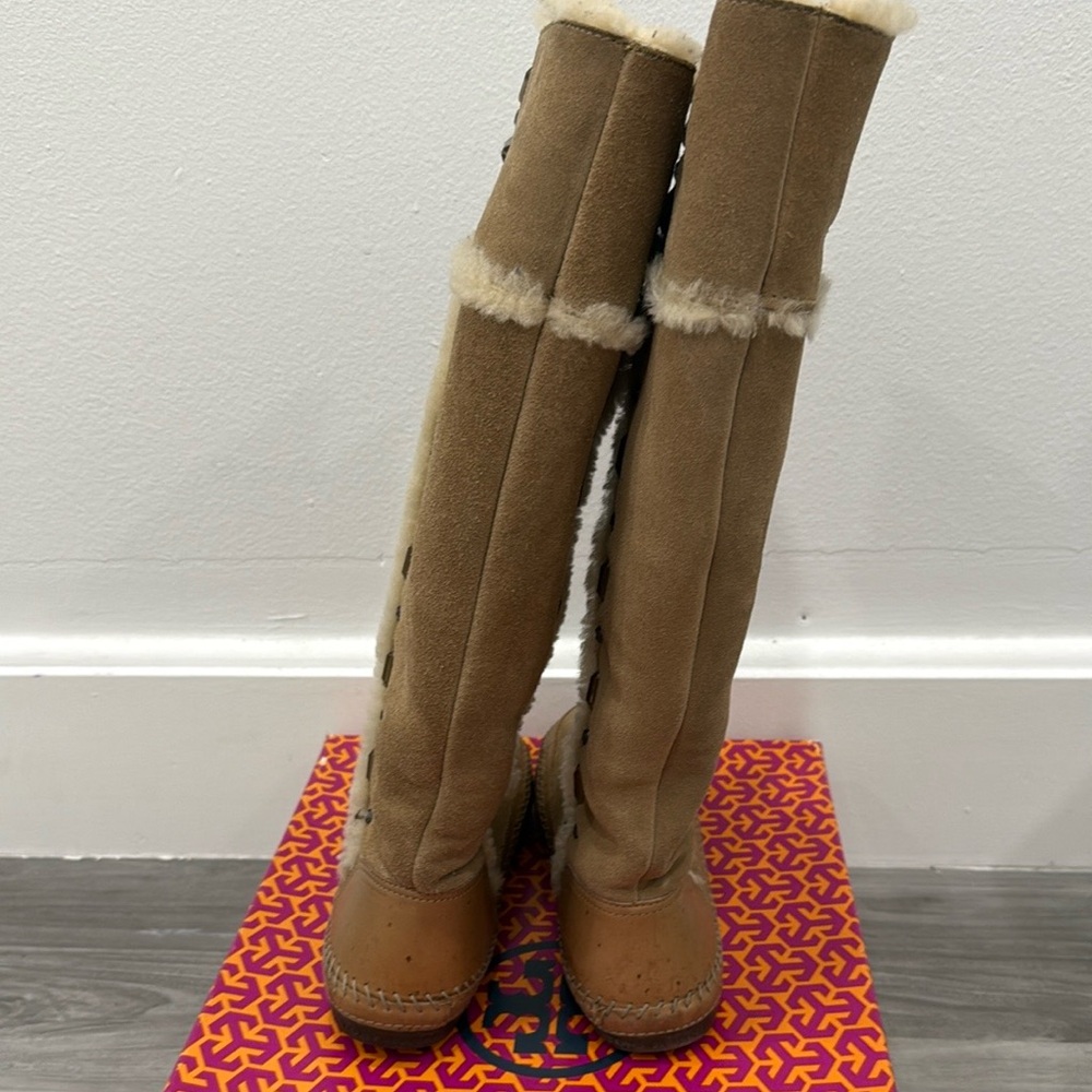 Tory Burch Knee High Shearling Camel Embellished Boot - Picture 8 of 12